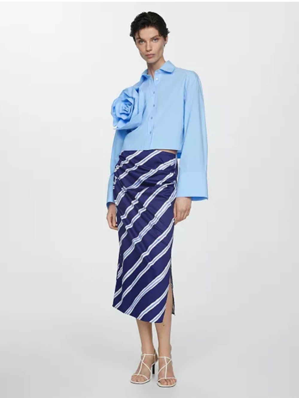 New MANGO Striped Slit Midi Skirt